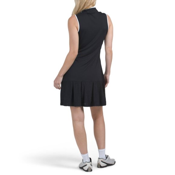 G LIFESTYLE Black/White Upf 50 Sleeveless Half Zip Up Mini Dress With Shorts - Picture 2 of 2